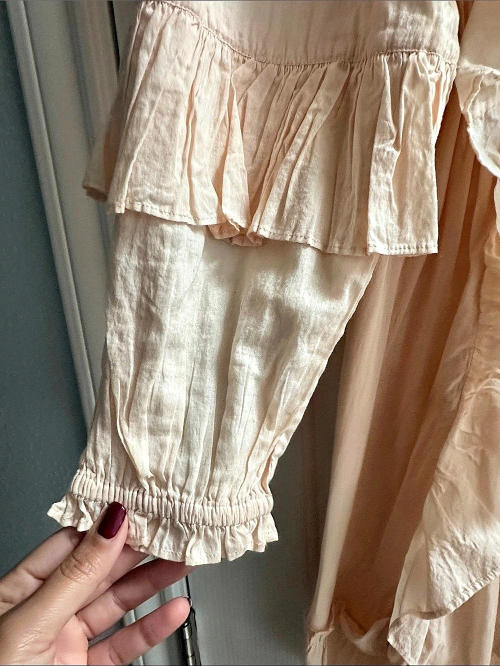 Happy Nature Ruffle Mini Dress in Peach Pink Size Small Prairie Victorian Coquet - Picture 3 of 13